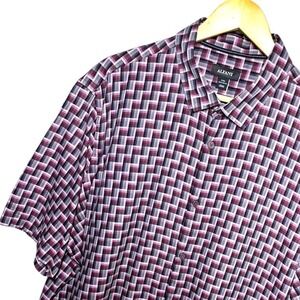 Alfani Mens Short Sleeve Geometric Print Button Down Shirt XXL